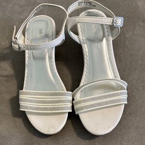 Girls’ Nine West Silver and White Strappy Sandals